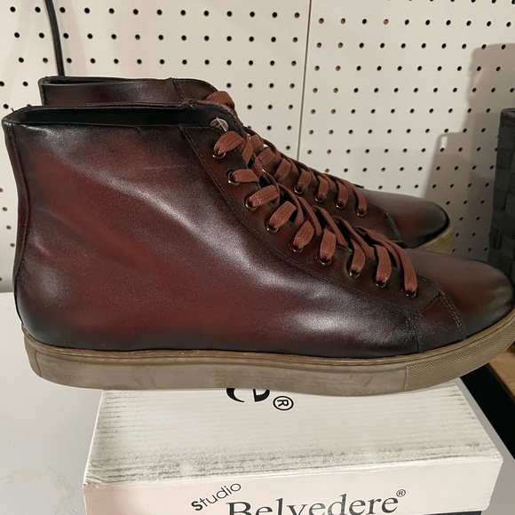 Studio Belvedere Men’s Sneakers | Cognac Brown High-Tops | Size 11.5 NIB - Picture 1 of 7